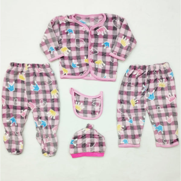 5 pieces Baby Suit for winter - pink check crown hearts