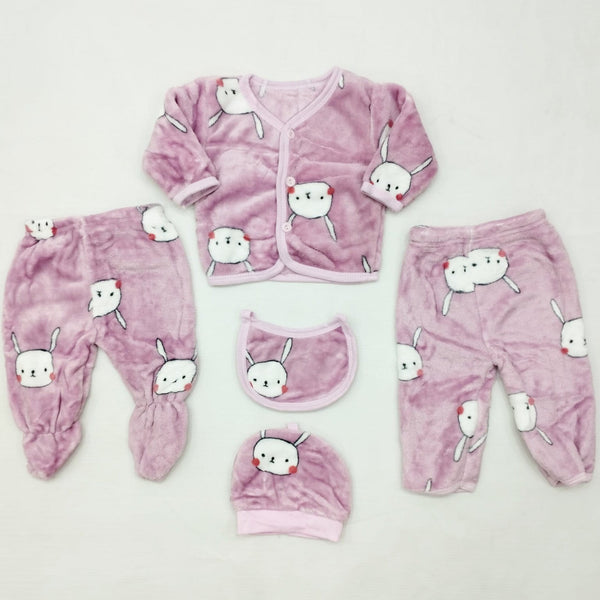 5 pieces Baby Suit for winter - light pink bear