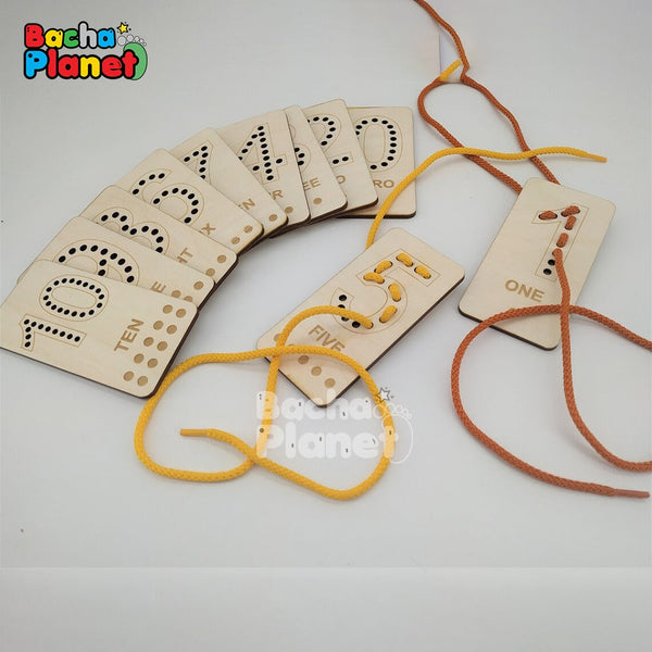 Wooden Numbers Math Educational Lacing Toy, Counting Learning Board, Preschool Gift for kids.